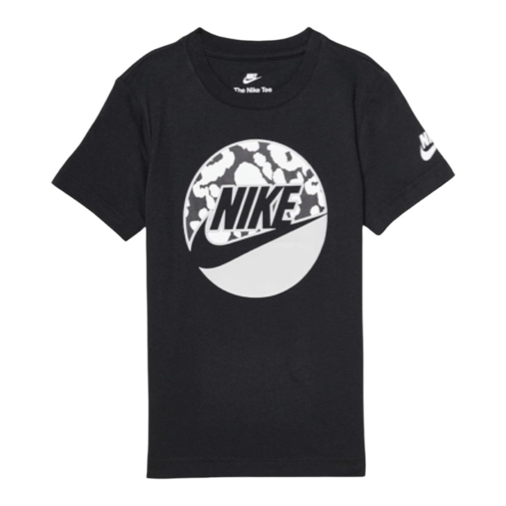 NWT Nike Kids Boys Size 4 Black White Short Sleeve Tee Bold Logo Cotton Blend